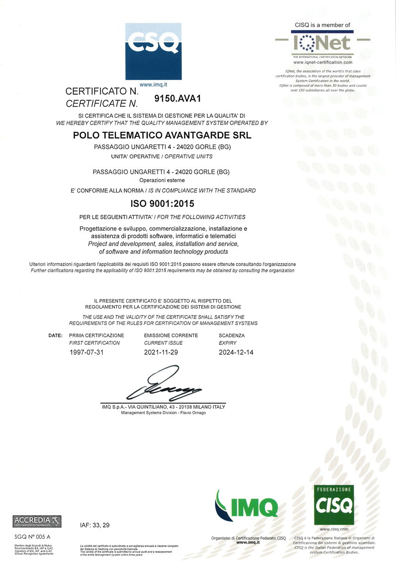 CMQ - Certificazione dei Sistemi di Gestione Aziendale a Norma UNI EN ISO 9001:2015