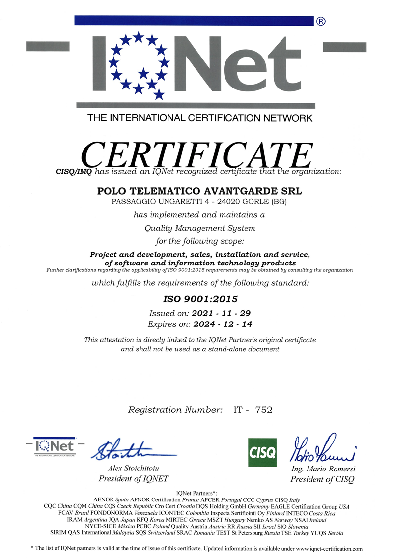 IQNet - Certificazione dei Sistemi di Gestione Aziendale a Norma UNI EN ISO 9001:2015