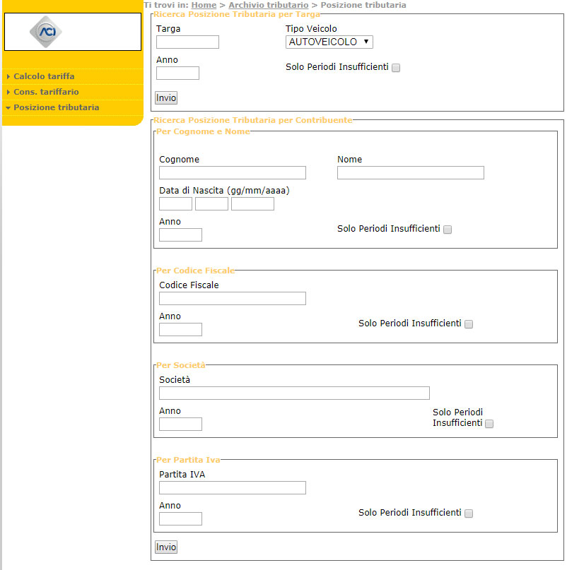 Ricerca Posizione Tributaria
